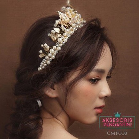 [READY STOCK] AKSESORIS PENGANTIN CROWN MAHKOTA MUTIARA HIASAN RAMBUT CMP008