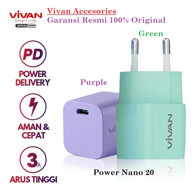 VIVAN Charger Nano Fast Charging 20W 3A Type-C (PD) Multi Protection