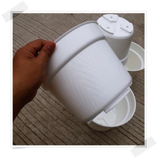  Pot  Bunga 17cm Putih Motif  Serat KAYU  Pot  Plastik  17 Cm 