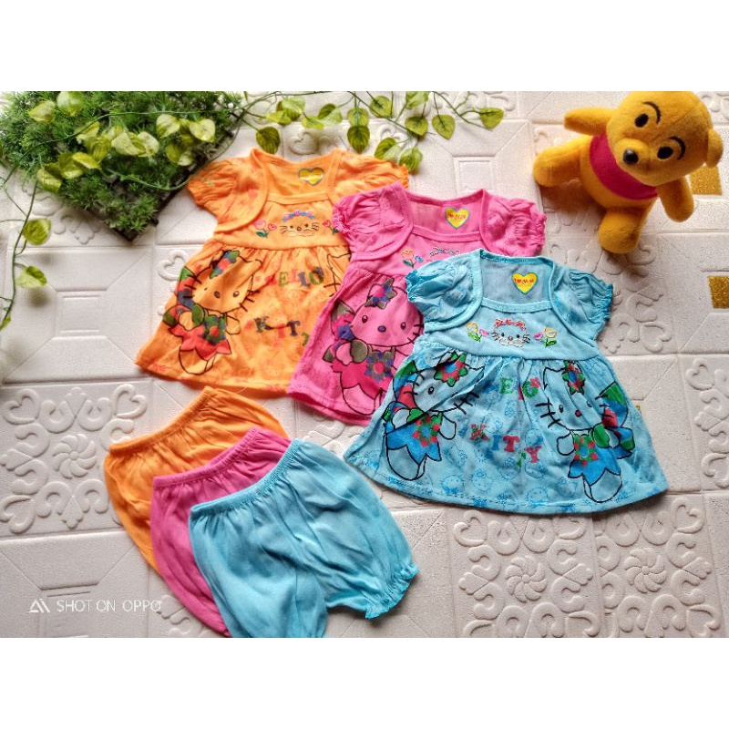 Setelan dress bayi 0-18 bulan free celana /set dress bayi murah / setelan bayi murah