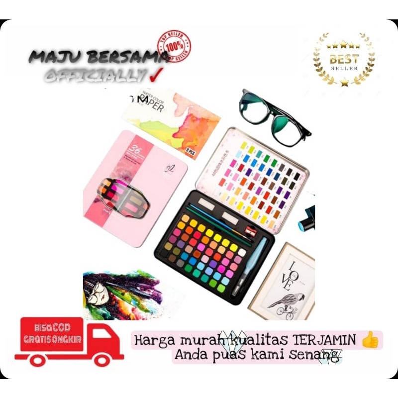 

MB - 1 set water color cat air set peralatan lukis cat air padat / watercolour set 36 / 48 waterproof