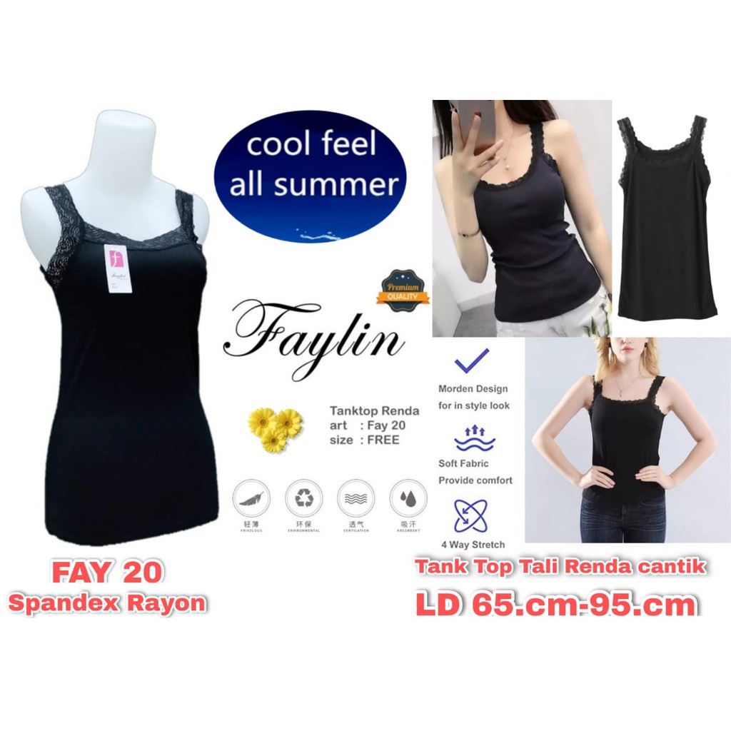 TANK TOP WANITA TALI RENDA WARNA HITAM