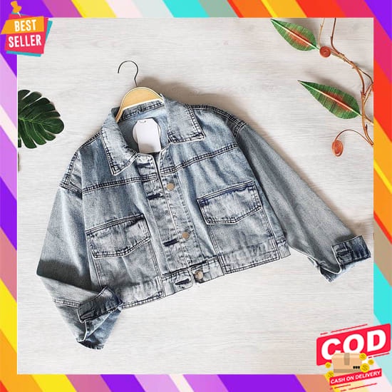 Jaket Jeans Crop Wanita Import/Jaket Jeans Rawis Style Korea Paling Di Jaket Jeans Cropty Kode Fx