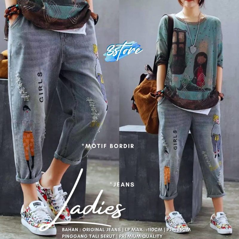 Girls Pants - Baggy Jeans Wanita Bordir - Shawl Jeans