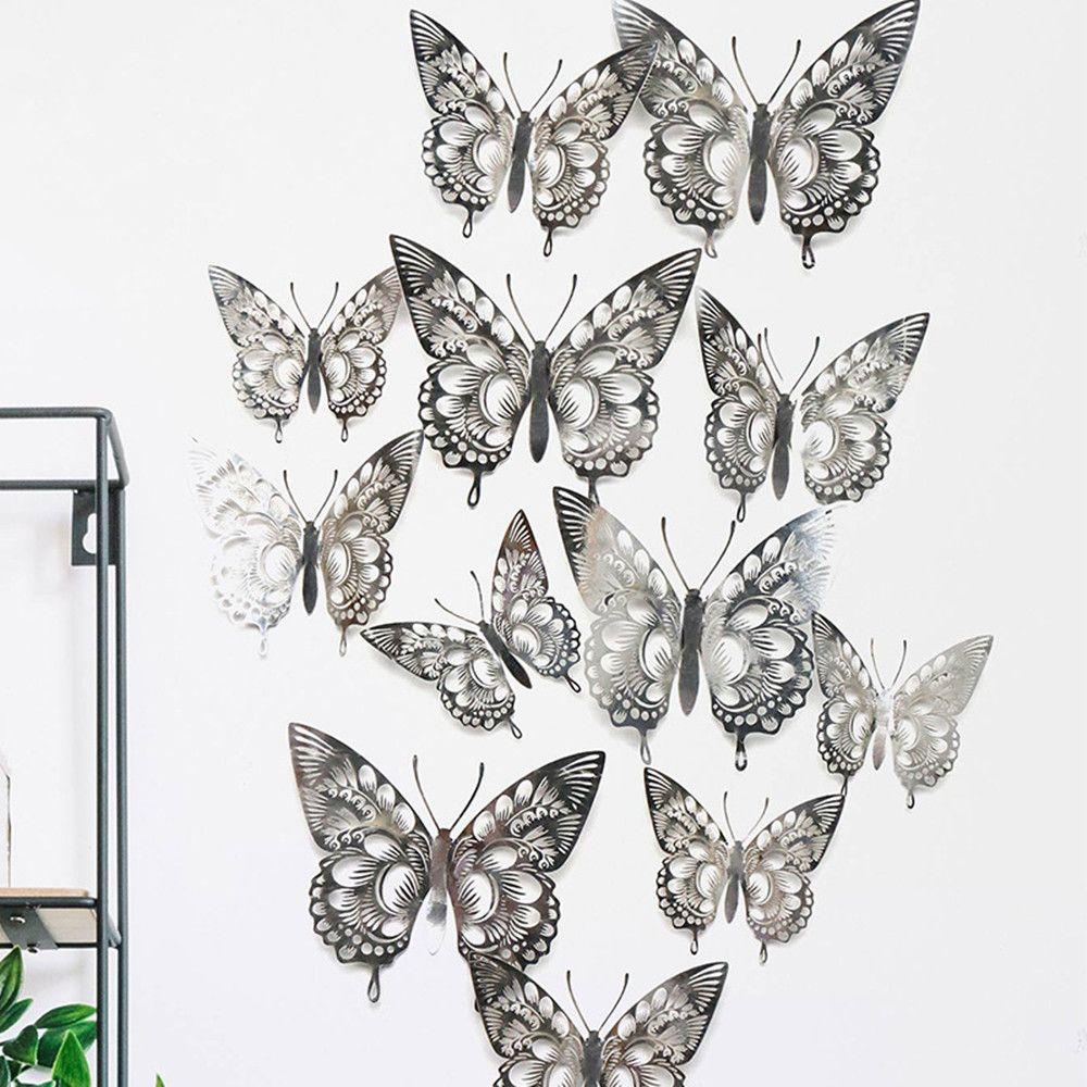 R-flower 12PC 3D Hollow Butterfly Kupu-Kupu Cantik Decals Pernikahan Rumah Pesta Dinding Décor