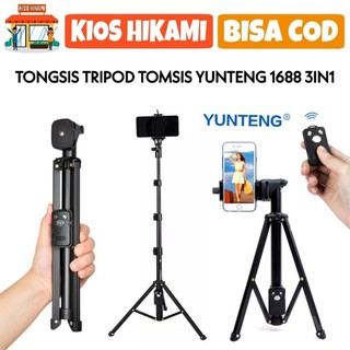 YUNTENG VCT 1688 Tongsis Tripod Tomsis Bluetooth Selfie Stick Foto Handphone Kamera GoPro DSLR
