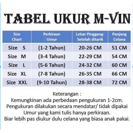 M-VIN Celana Anak Joger Karakter 1 Thn S/d 12 Thn Anak Laki Laki Dan Perempuan