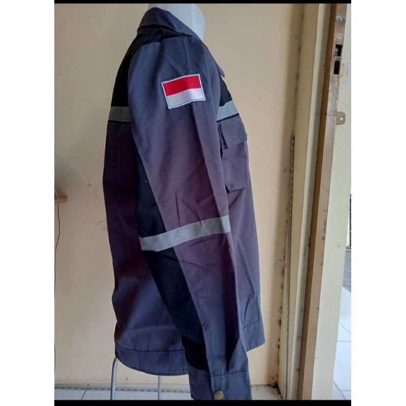 SERAGAM SAFETY ABU HITAM RESLETING FREE LOGO K3 BENDERA WEARPACK