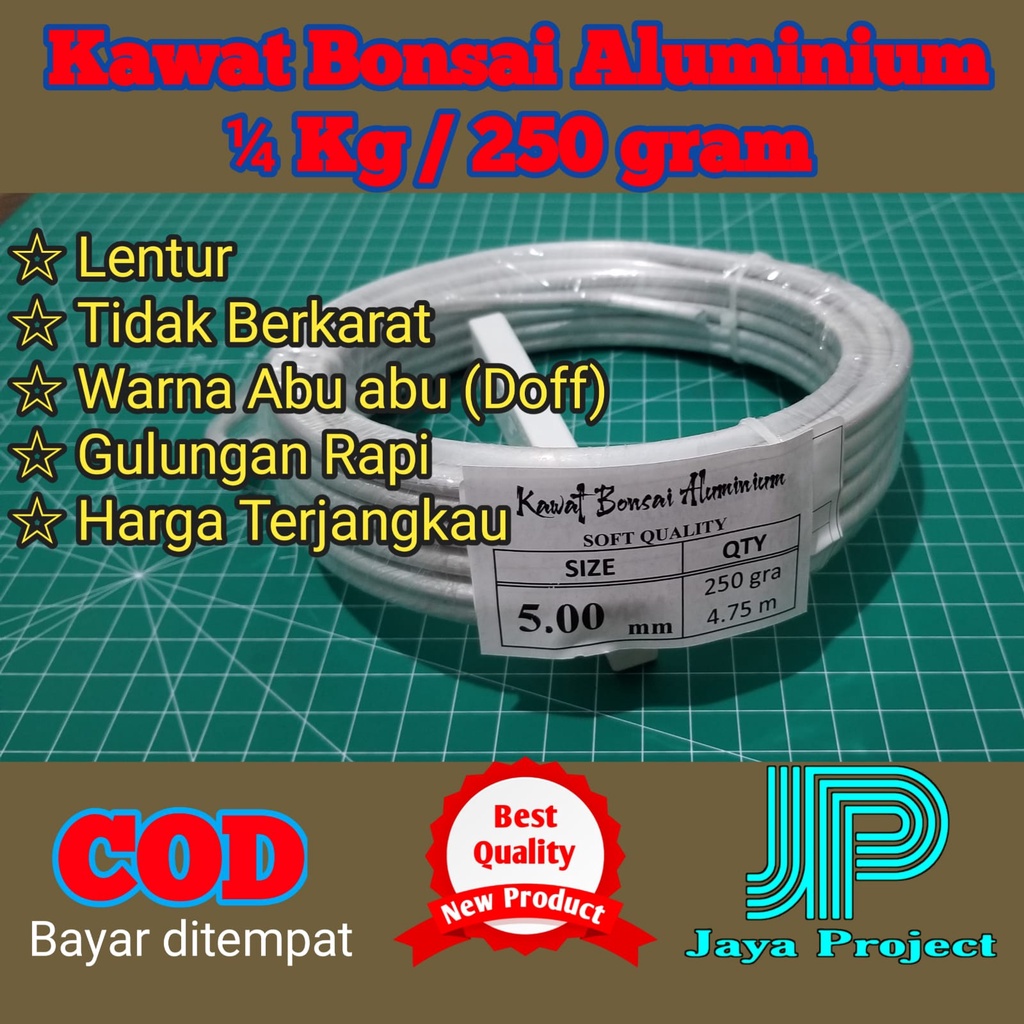 Kawat Bonsai Aluminium ABU-ABU DOFF Roll 1/4 KG 250 gram ukuran 0,8 mm s.d 6mm