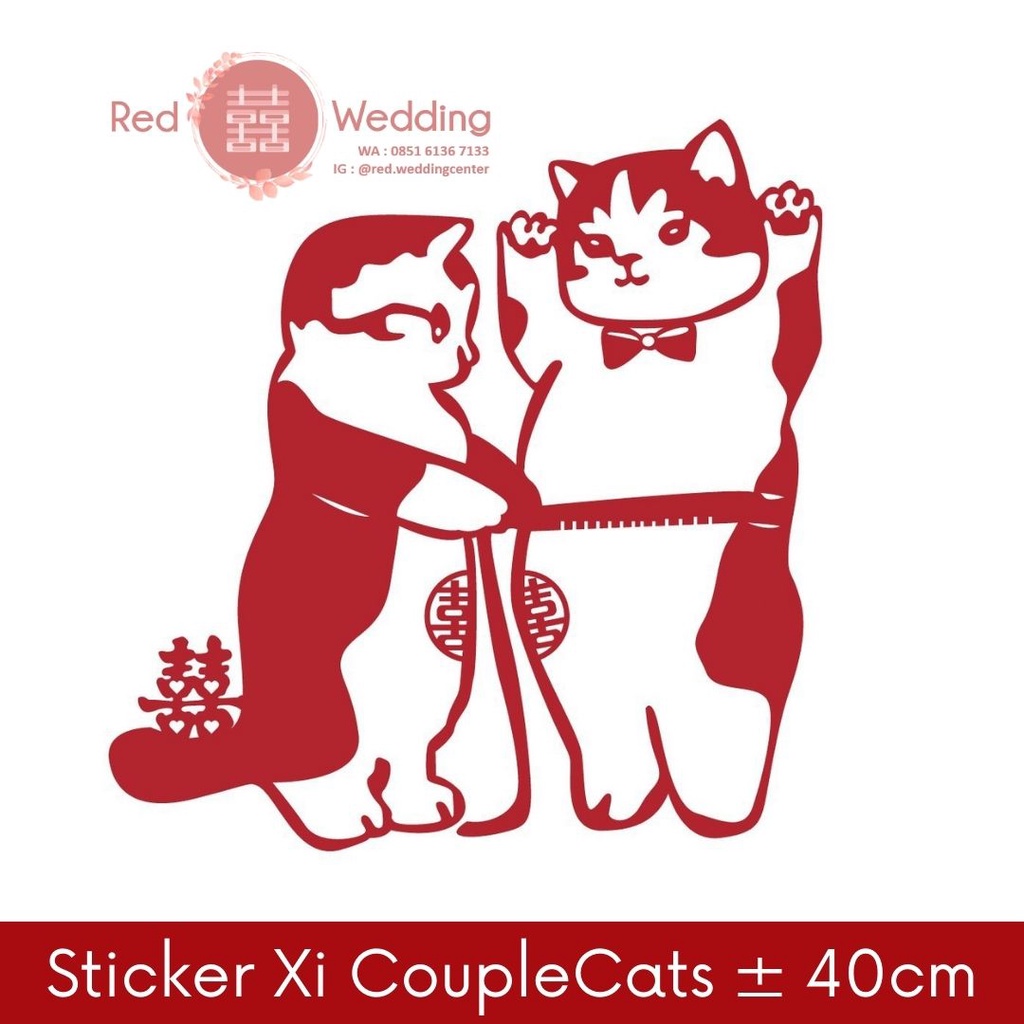 Sticker Xi Couple Cat Wedding Shuang Xi Unik Kucing Kitten Neko Paw Lucu AestheticTempelan Dinding/Lemari/Pintu