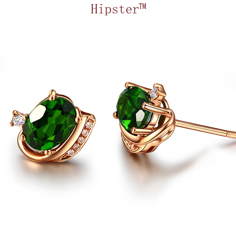 Retro Adjustable Ring Beryl Rose Gold Bracelet Moissanite Stud Earrings Green Treasure Pendant Jewelry Set