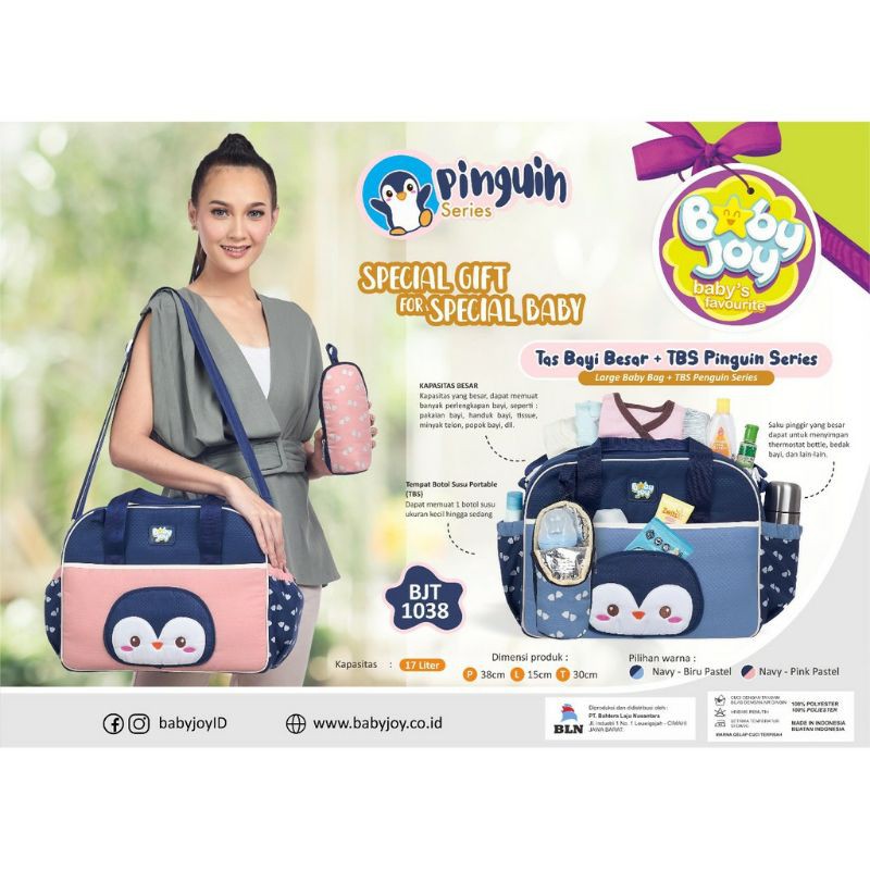 jxL BJT1038 jnd BABY JOY SERI PENGUIN TAS BESAR + TEMPAT BOTOL SUSU