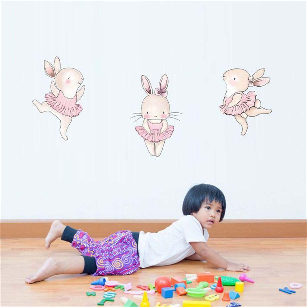 Populer Easter Bunny Stiker Lucu Kartun Removable Kamar Tidur PVC Balet Kelinci Dinding Decals