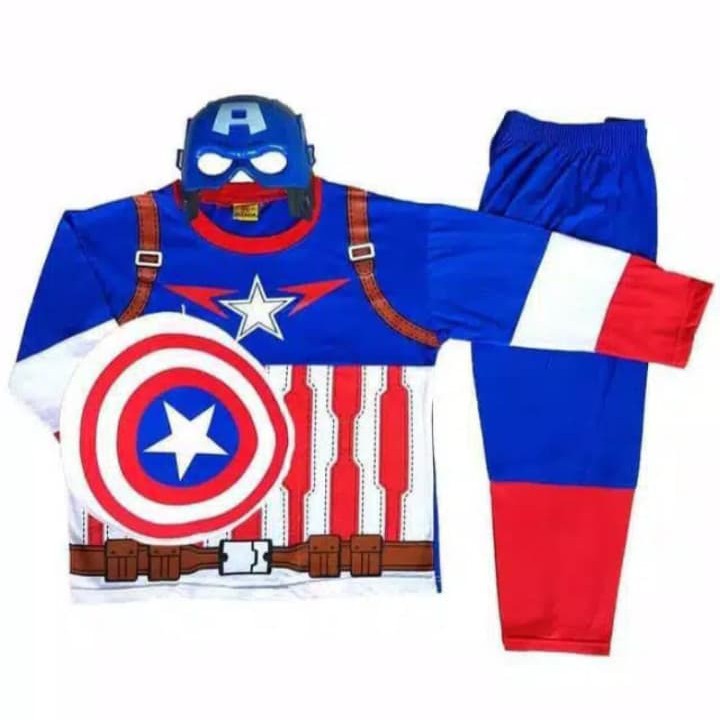 Baju kostum anak captain america azada gratis topeng dan tameng plastik