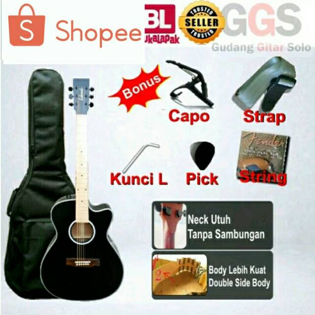 Gitar akustik Lakewood elektrik akustik tuner dua lapis neck utuh