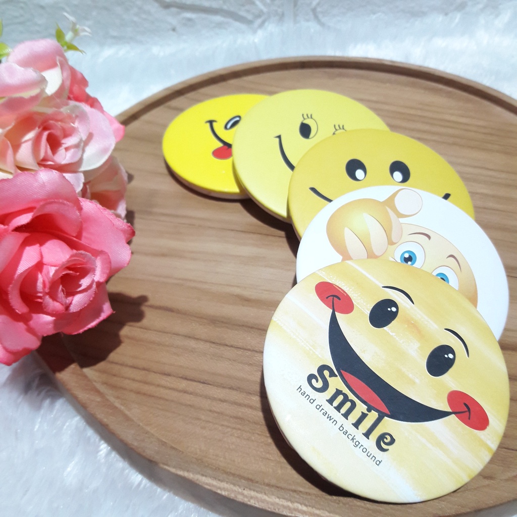 1388 / Cermin kaca rias makeup lipat double slide motif SMILE