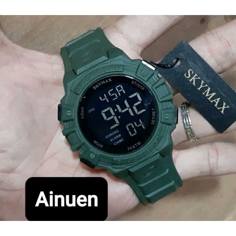 Jam Netizen Jam Tangan Skymax Jam Tangan Pria Tahan Air Menyelam Jam Tangan Couple Sepasang Free Baterai Box Analog Baterai Jam Tangan Waterproof-Bulat hijau baru