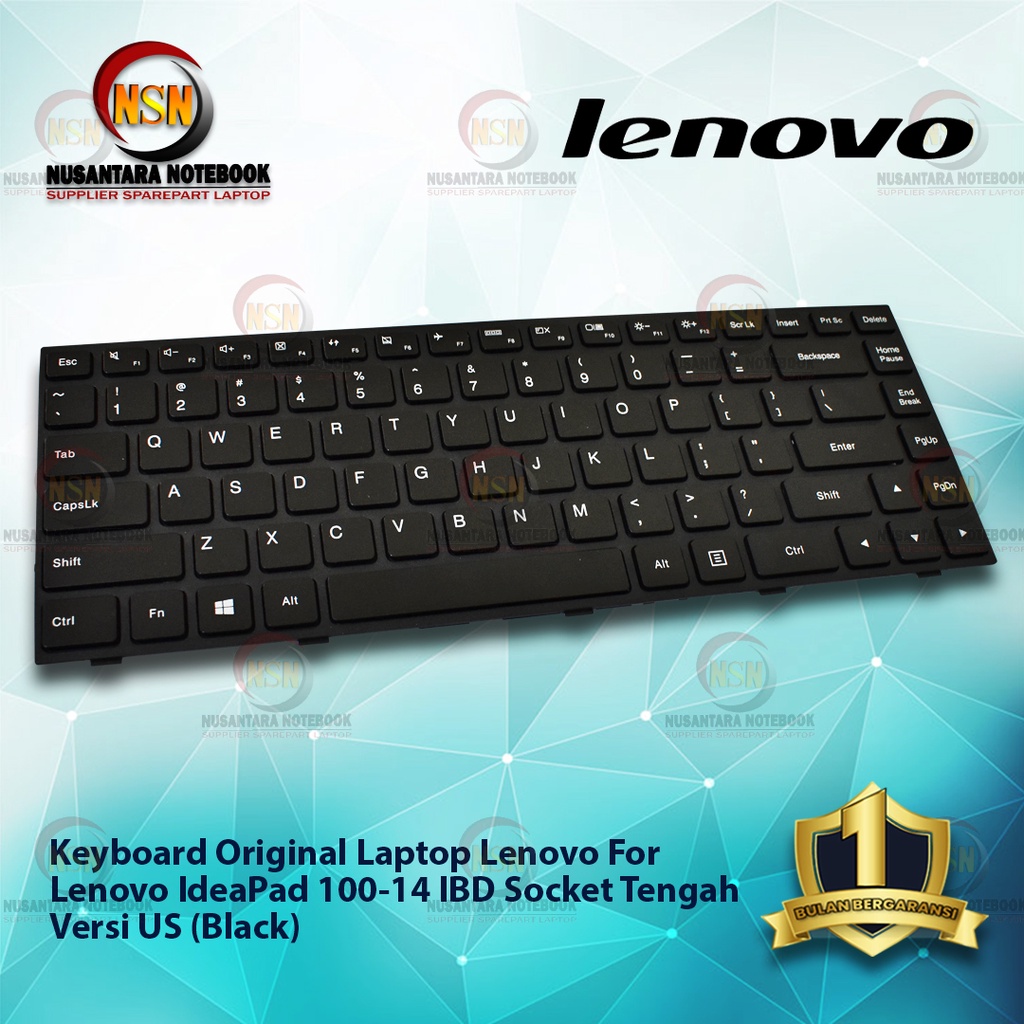 Keyboard Lenovo IdeaPad 100-14 IBD Hitam Black Socket Tengah Tombol Delete Versi US