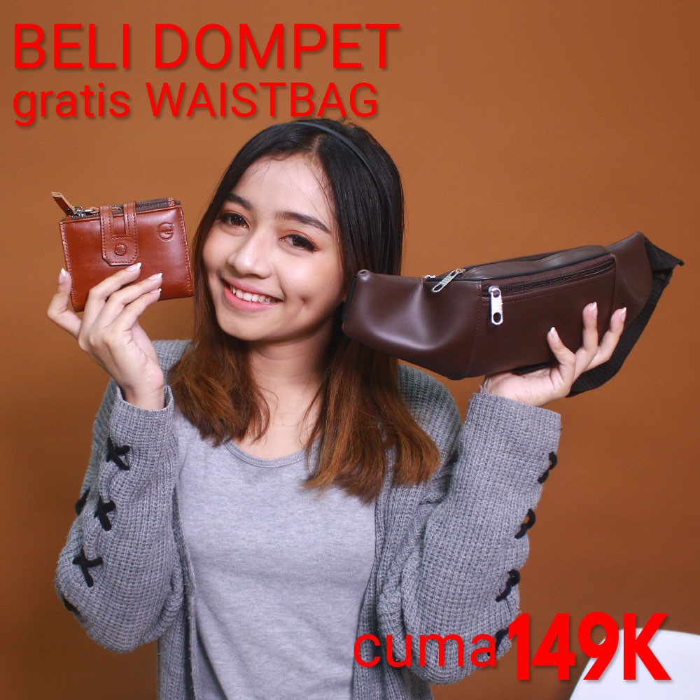 PROMO Dompet Kulit Premium (D004) Gratis Tas Waistbag (Kulit PU)