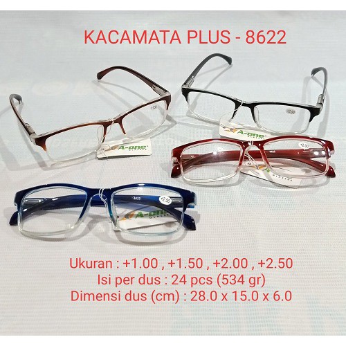 Kacamata Baca Plus (+) 8622 Pria / Wanita +1.00, +1.50, +2.00, +2.5