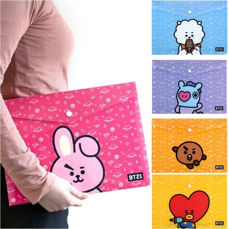 Map Karakter BT21 / Tempat Penyimpanan Dokumen Kertas / Map Plastik Lucu Gambar BT21 Army