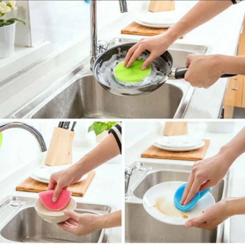 SPONS SILIKON CUCI PIRING BULAT SERBAGUNA - SILICONE BRUSH FOOD GRADE - PELANGI ACCESORIES 88