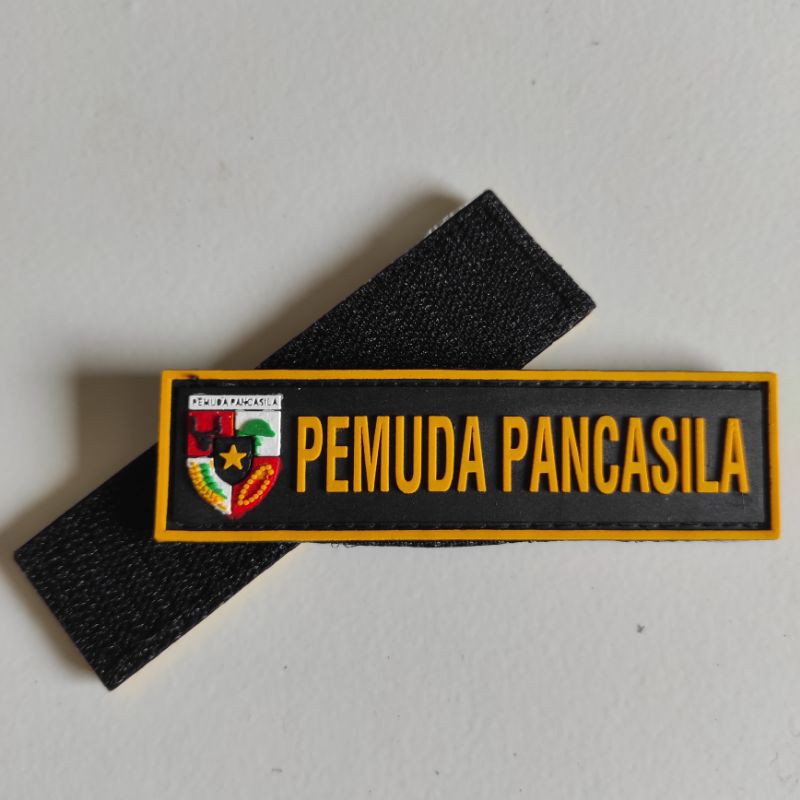 PATCH RUBBER LOGO TULISAN PP ( PEMUDA PANCASILA) PERSEGI PANJANG/TEMPELAN EMBLEM KARET VELCRO