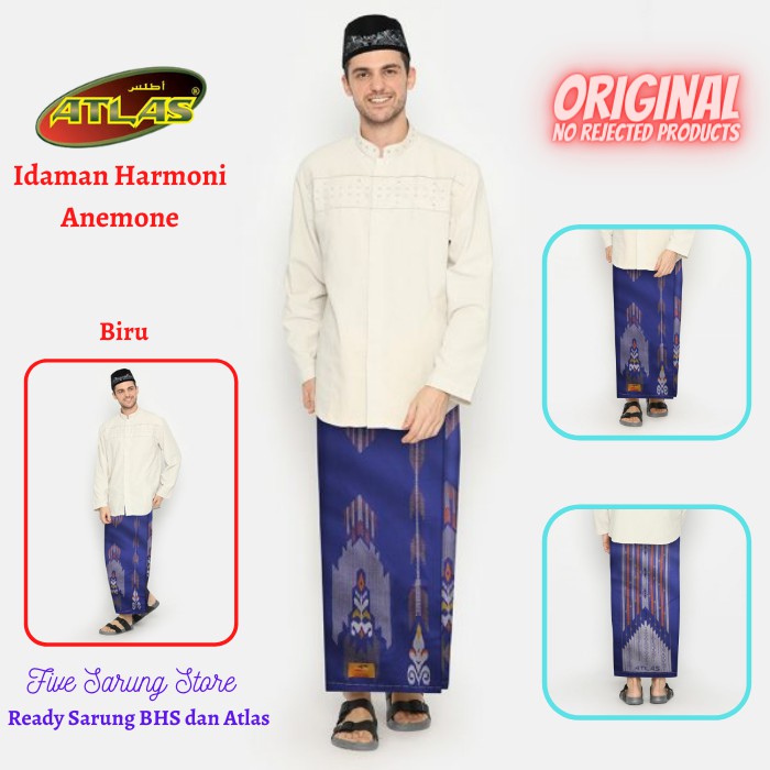 Kain Sarung Atlas Idaman Harmoni Anemone Motif BHS SGE / Sarung Tenun Atlas Idaman Harmoni Original