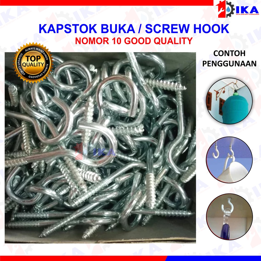 Kapstok Buka No.10 - 1 kotak isi ±144pcs | Baut Gantung Besi | Gantungan Burung | Hook Skrup | Sekrup Tanda Tanya