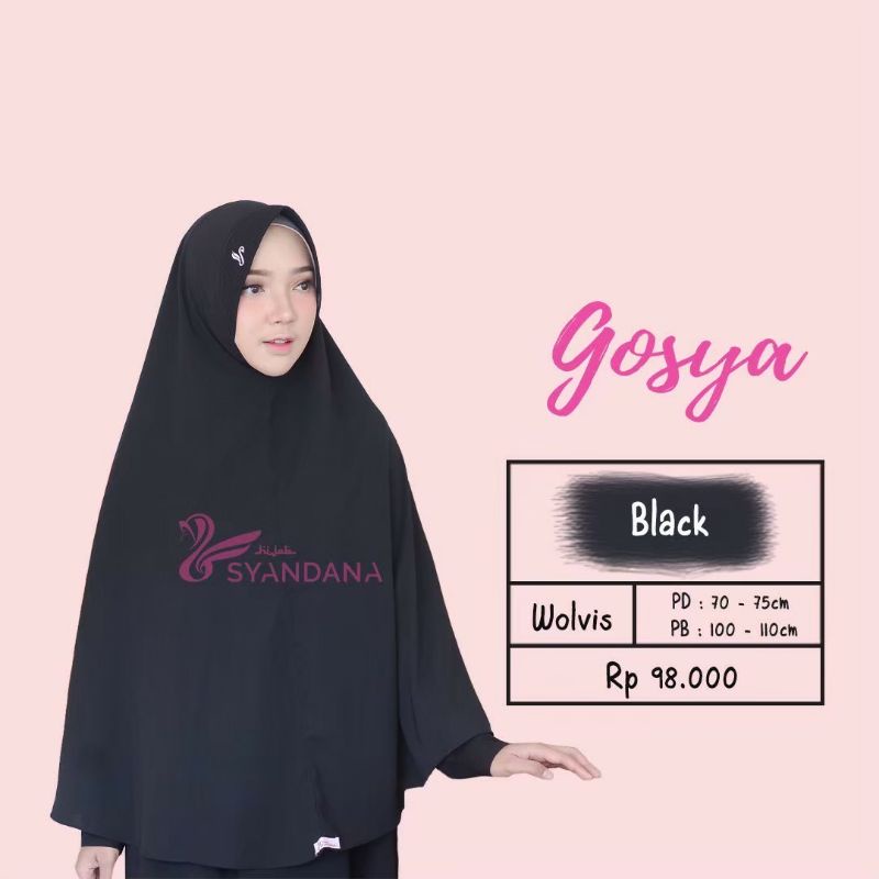 Hijab Syandana Gosya (L) Warna Baru Dan Lama Khimar Bergo Kerudung Jilbab Instan-Hitam