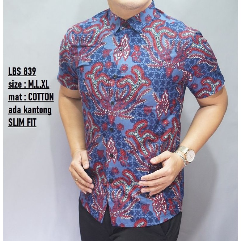 BAJU BATIK COWOK LENGAN PENDEK MODEL SLIM ORIGINAL MERK LUIGI BATANI