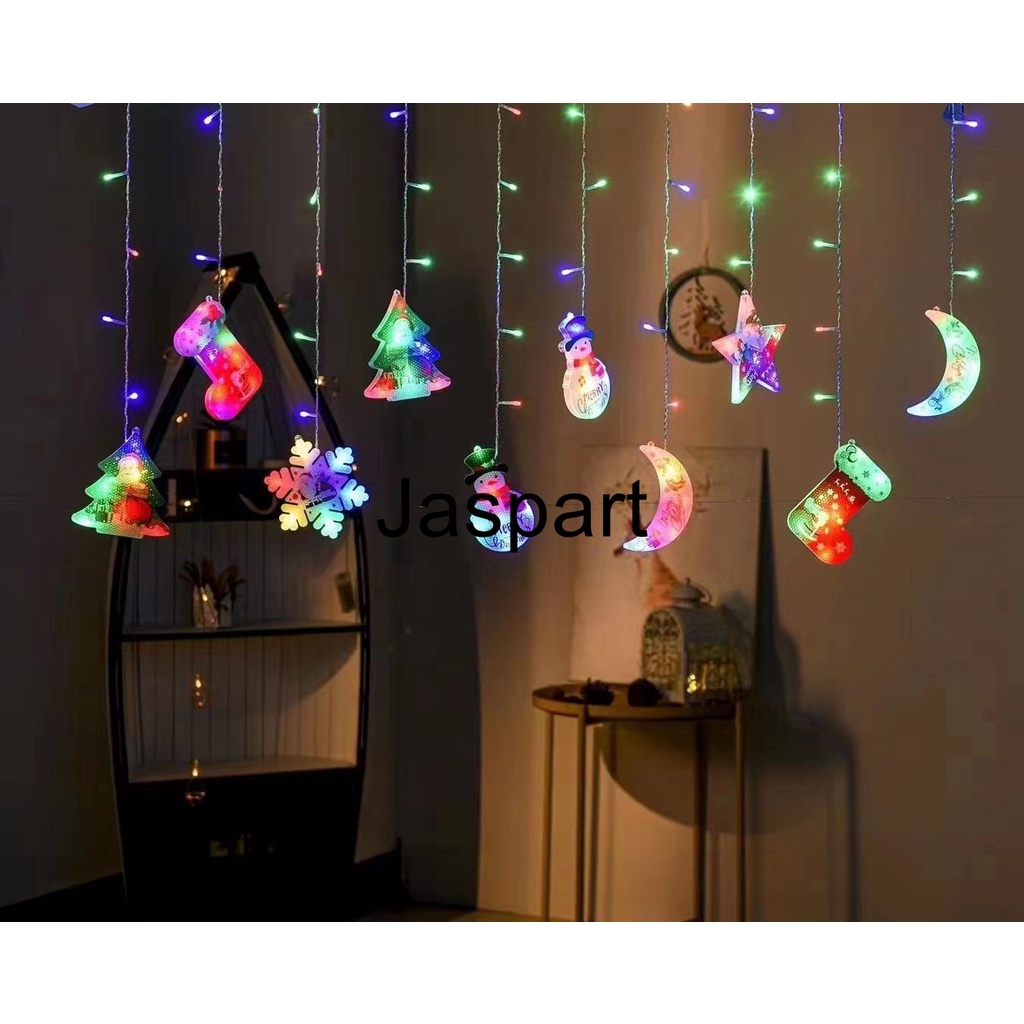 Lampu Tirai Natal Mix LED Hias Gantung Dekorasi Natal Warna-warni