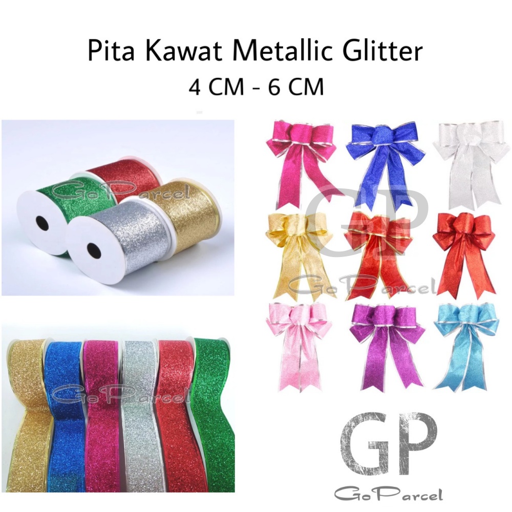 ( Meter ) PITA GLITTER KAWAT - PITA KADO / PITA NATAL / PITA SOUVENIR / HIASAN NATAL / METALIK - CHRISTMAS WIRE RIBBON