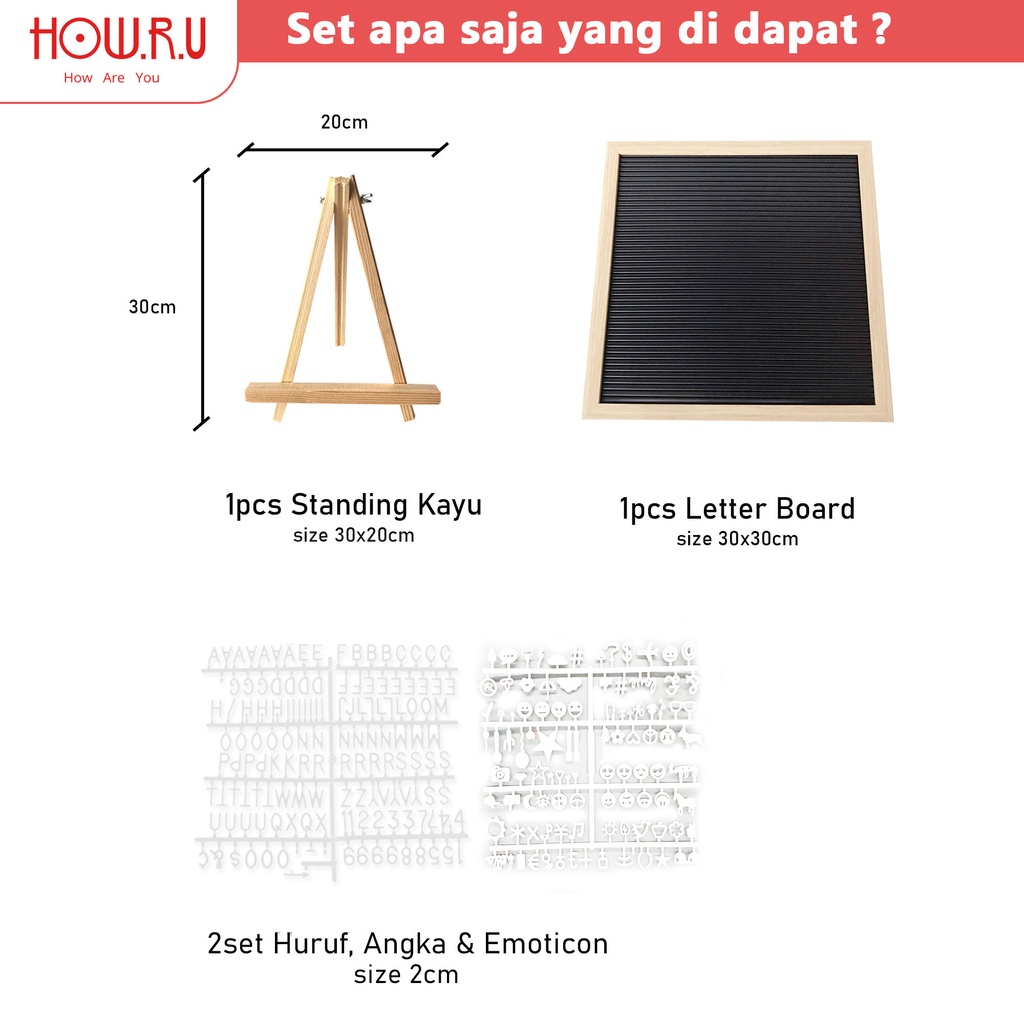 HOW.R.U | SET Letter Board Sudah Include Huruf + Standing / Papan Nama Bayi / Papan Menu / Dekorasi Rumah Viral