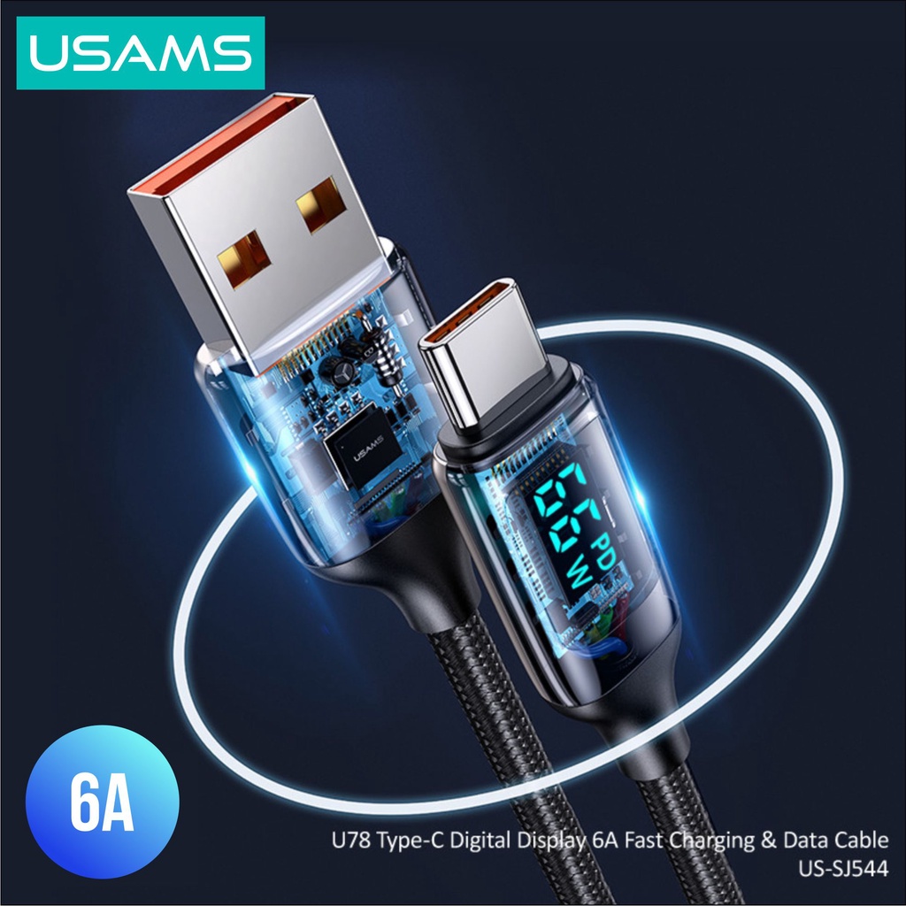 USAMS U78 Kabel Data Fast Charging 6A/66W Type C Digital Display