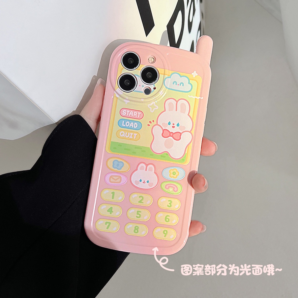 IPHONE Pink Rabbit Vintage Ponsel Berbentuk Perlindungan Penuh Lembut Casing Ponsel Cover Untuk Iphone11 12 13 14 PLUS PRO MAX Musim Panas Pelindung