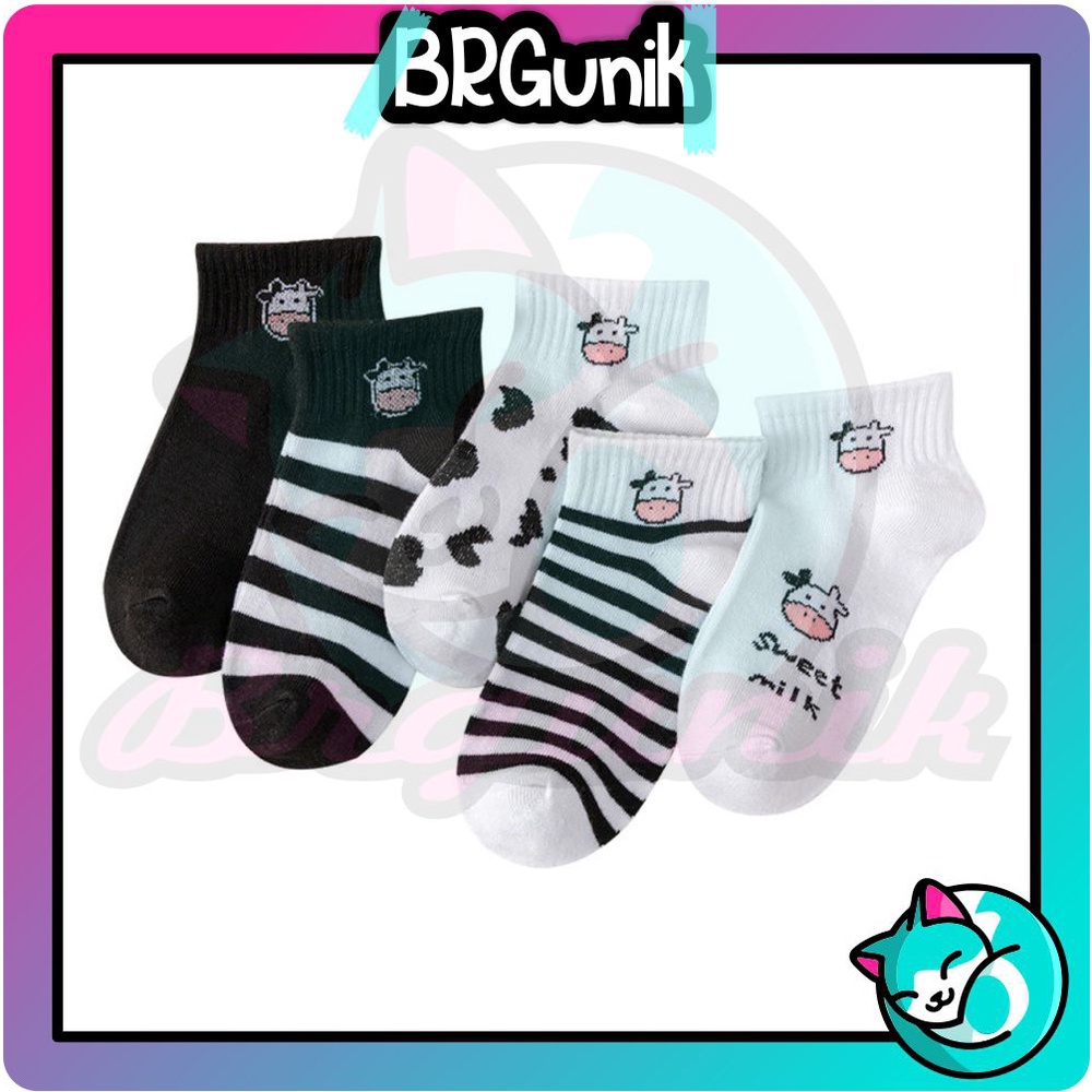 BRGUNIK Kaos Kaki Fashion Unisex Motif Sapi Lucu Wanita Pria Murah Import R596