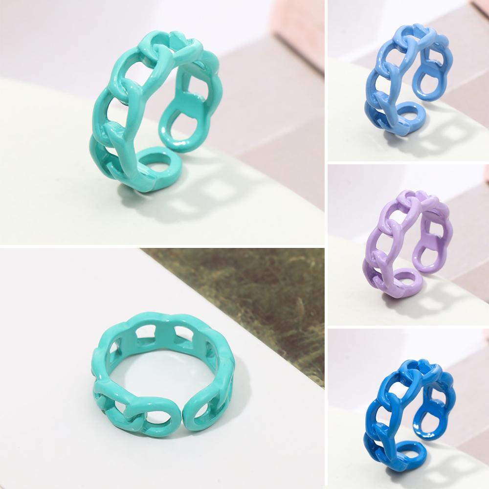 Cincin Resin Punk Nanas Trendy Pesta Aesthetic Rantai Akrilik Link