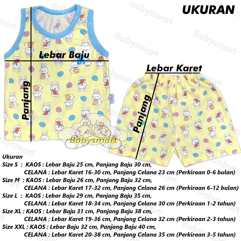 Babysmart - 3 SET Setelan Singlet/Kutung Anak/Bayi FULL PRINT Motif RABBIT MOM'S GIFT STL-23-SG SNI Bahan 100% Katun Size S - XXL