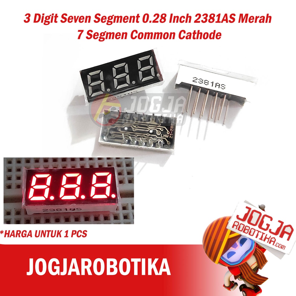 3 Digit Seven Segment 0.28 Inch 2381AS 2831AS  Merah 7 Segmen Common Cathode Katoda