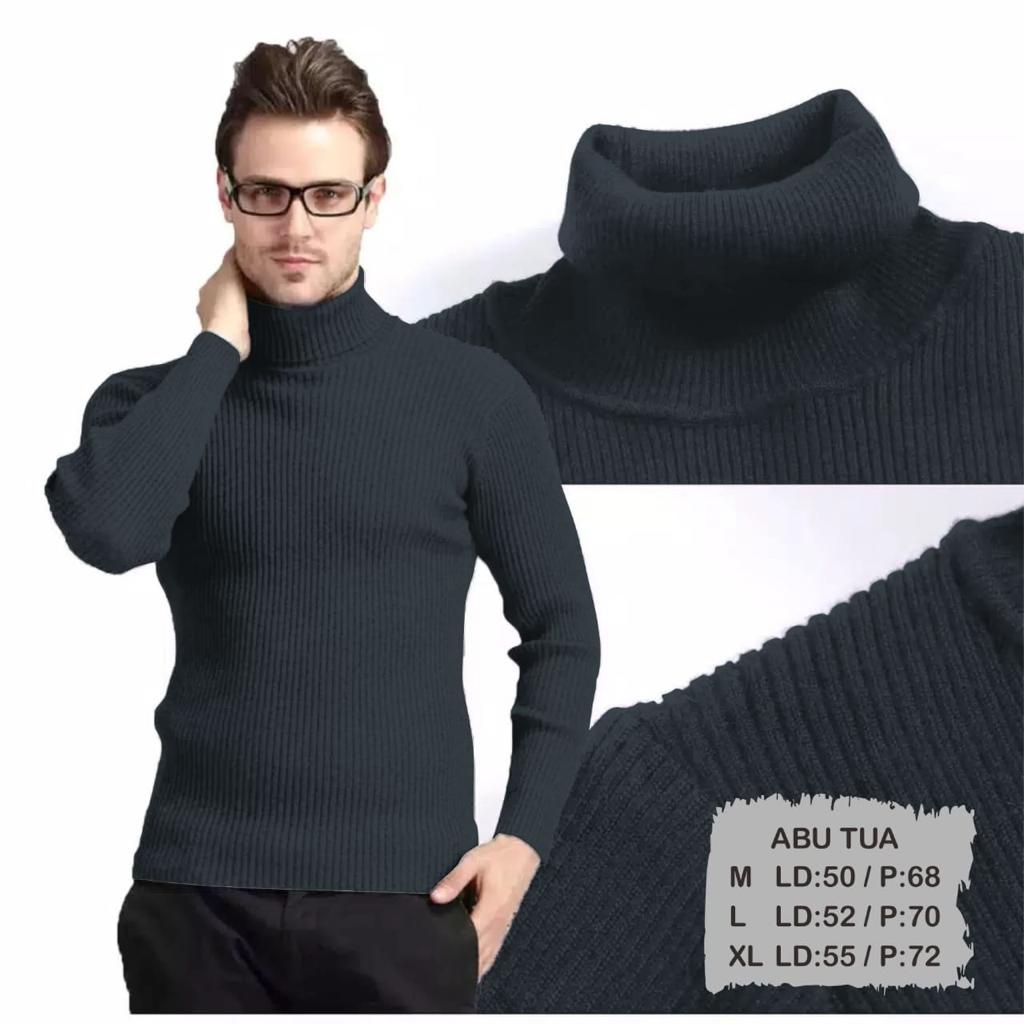 Noveli wear - Kaos leher tinggi turtleneck pria lengan panjang | kaos polos kerah tinggi