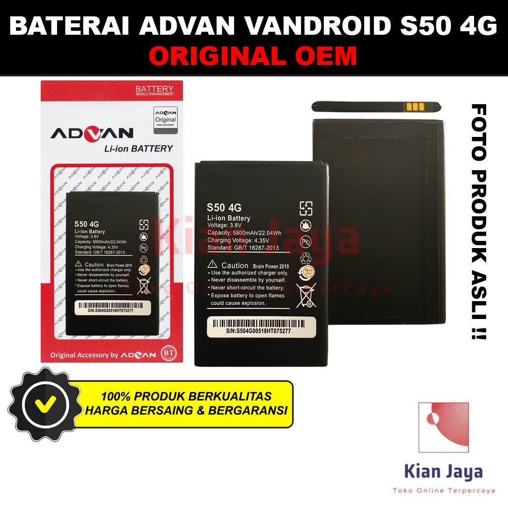 Baterai Advan Vandroid S50 4G LTE Original OEM Batre Batrai Battery Hp Ori