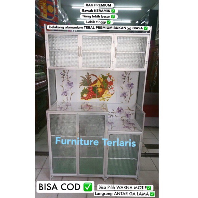 RAK PIRING 3 PINTU KACA RAK PIRING ALUMUNIUM LEMARI DAPUR KERAMIK 3 PINTU