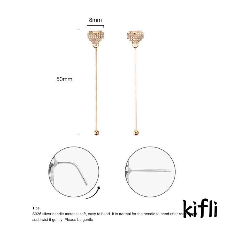 Anting Tusuk Gantung Panjang Desain Hati Hias Berlian Imitasi Untuk Wanita