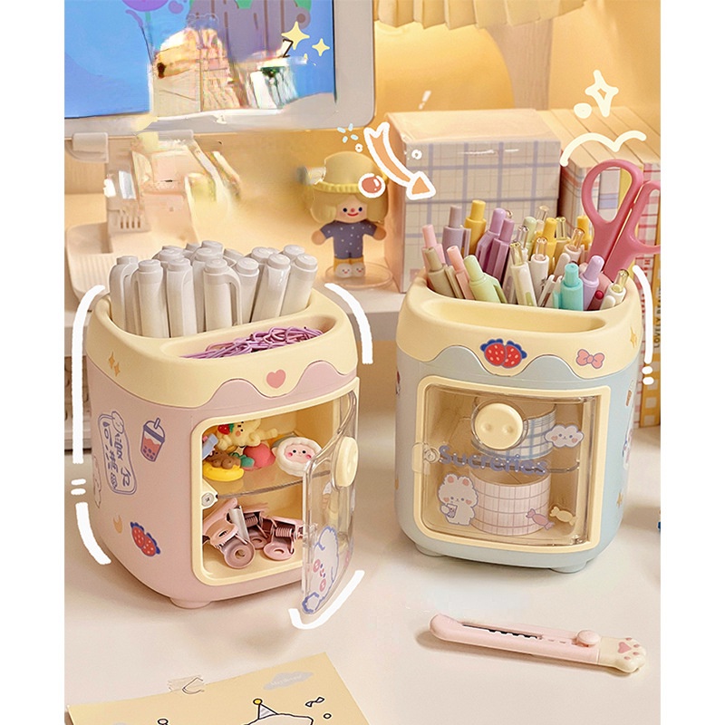 Adorable Cartoon Piggy Pen Holder Mahasiswa Kotak Penyimpanan Pulpen Multifungsi Meja Kantor Make Up Organizer