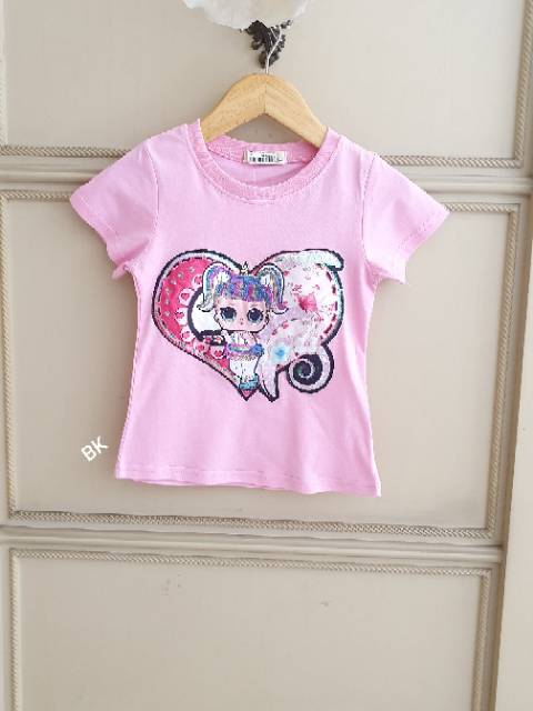 KAOS ANAK IMPORT KOREA MOTIF LOL LUCU BAGUS TEBAL MURAH SEQUIN