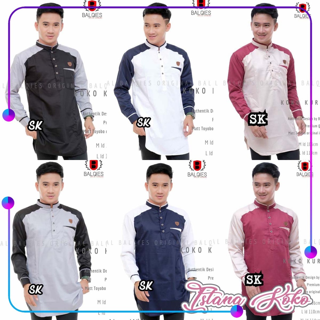 Baju Koko Kurta Kombinasi 2 Warna Hitam Abu Marun Navy Putih pink - Kurta Panjang Toyobo