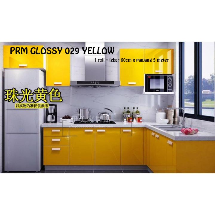 [GD] WALLPAPER PREMIUM GLOSSY YELLOW KUNING POLOS UK 60CMX5M STICKER KITCHEN SET STIKER POLOS