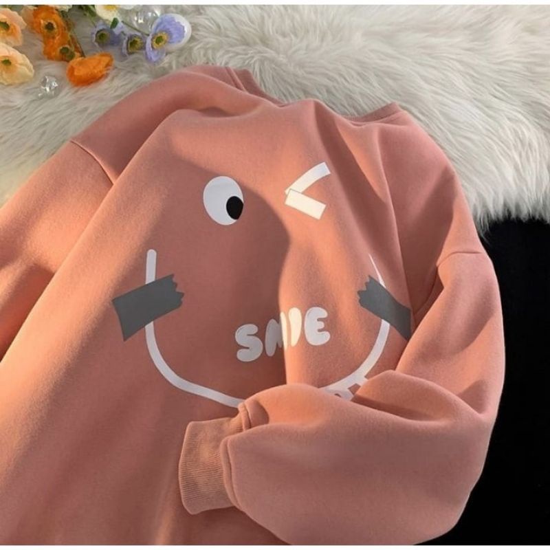 CREWNECK SWEATER BASIC OBLONG WANITA - EMOTE SMILE SWEATSHIRT PAKAIAN OBLONG - SWEATER