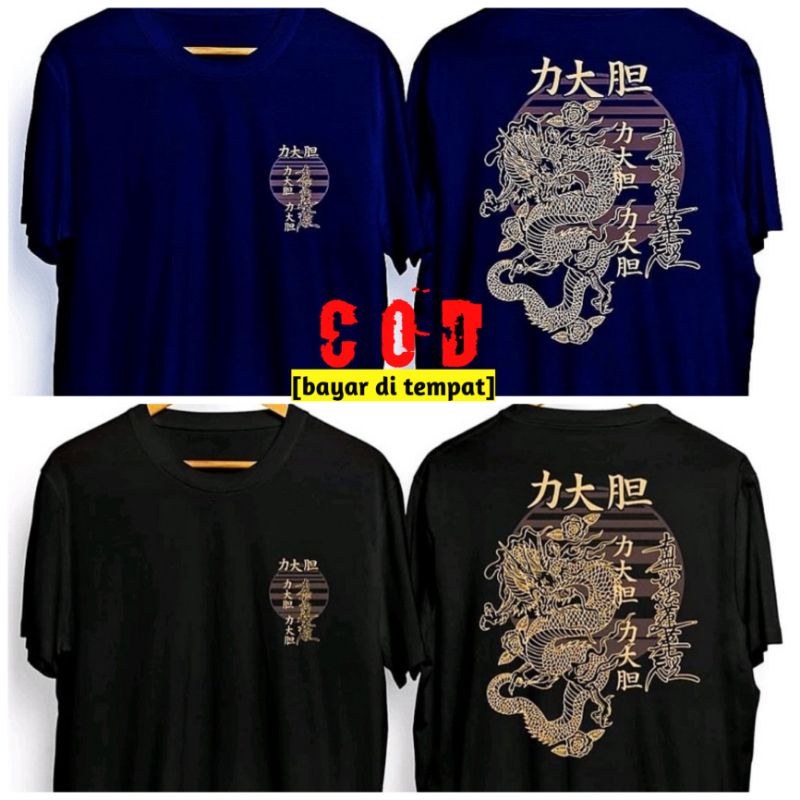 KAOS DISTRO MOTIF NAGA KAOS MOTIF NAGA JAPAN BAHAN POLYSTER HITAM DAN NAVY